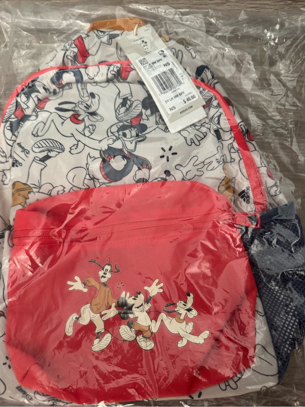 Adidas Disney Mickey Mouse Little Kids Red and White Front-Pocket Backpack